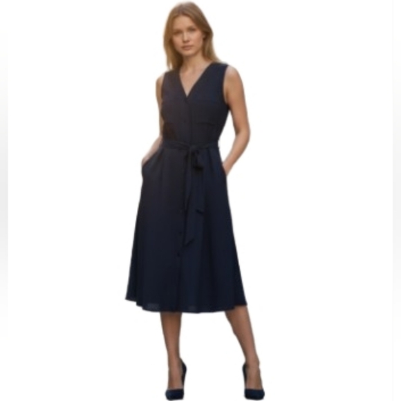 Dkny Dresses & Skirts - NWT DKNY Navy Blue Sleeveless Shirt Dress With Tie Size 10 Lightweight Flowy